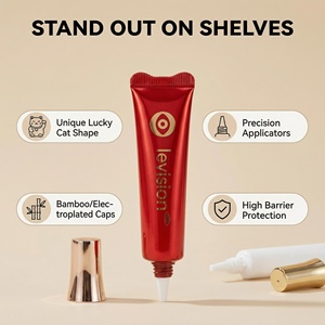 Tubo Cosmético Suave de Alta Gama de 25g Rojo y Blanco con Punta de Boquilla Larga |   Envase de Crema para Ojos con Tapa Dorada Brillante para Suero - Product Image 2