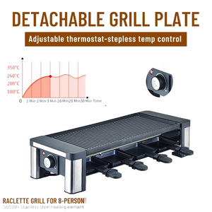 Grill électrique <span class=keywords><strong>Raclette</strong></span> d'intérieur sans fumée certifié CE pour 8 personnes, en acier inoxydable, <span class=keywords><strong>plaque</strong></span> antiadhésive, 1200W, usage domestique - Product Image 2