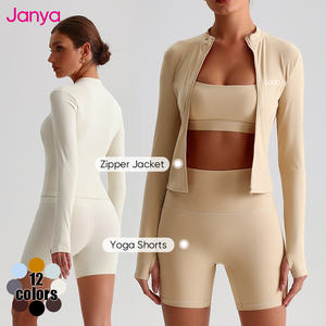Janya 2025 kadın Activewear spor Fitness setleri hızlı kuru yüksek bel Yoga şort ve tam fermuar spor ceket 2 parça Set - Product Image 1
