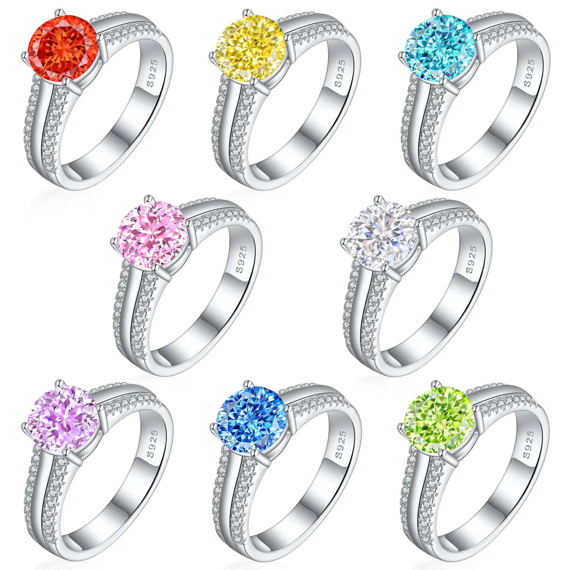 SKA Jewelry Sterling Silver 925 Ring European and American Fashion Flame Series Double Row Inlaid Round Zircon Ring