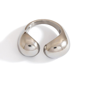 Stainless Steel <b>Ring</b> Cross Teardrop Pattern Adjustable Opening Geometric Shape Unisex Jewelry Gift - Product Image 4