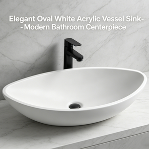 Lavabo de salle de bain ovale moderne personnalisé en acrylique blanc, finition mate lisse, facile à nettoyer, lavabo à poser en surface solide avec drain - Product Image 3