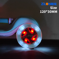 Roue de rechange pour trottinette 120x30mm PU avec 4 lumières LED blanches, roulement à billes ABEC-7, pour trottinette 3 roues enfant