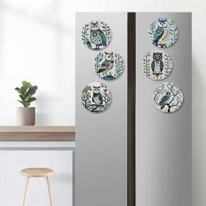 Aimant de réfrigérateur rond en céramique avec motif hibou, imprimé UV, personnalisable, vierge, autocollant magnétique par sublimation - Product Image 5