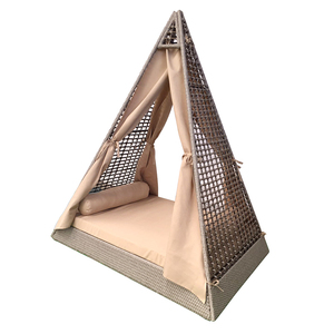 Muebles de Exterior Plegables y Portátiles Modernos, Cama de Playa con Dosel Triangular, Ratán, Hierro, para Parque, Patio, Villa, Estilo Playero - Product Image 2