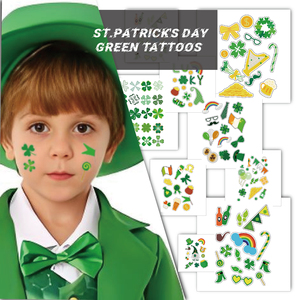 St. Patrick's Day Autocollant Trèfle à quatre feuilles Autocollants pour enfants Trèfle irlandais vert pour visage Fête du corps Célébrations de vacances - Product Image 1