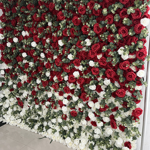 Mur de fleurs artificielles en gros d'usine, 8 pieds, blanc et rouge, panneau mural de fleurs enroulable, toile de fond en <span class=keywords><strong>soie</strong></span> rose pour décoration de mariage - Product Image 3