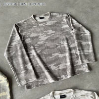T-shirt à manches longues en maille gaufrée camouflage personnalisé OEM, style streetwear, thermique, en coton délavé vintage, coupe oversize, faible MOQ