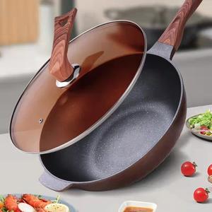 Poêle antiadhésive Romani 32 cm en pierre Maifan, compatible induction, ustensile de cuisson rond avec spatule en bois et éponge - Product Image 6