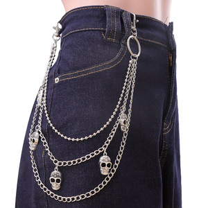 โซ่คาดเอวรูปหัวกะโหลกหลายชั้น สไตล์พังก์ โซ่โลหะตกแต่งสำหรับผู้หญิง แฟชั่นลำลอง โซ่ประดับร่างกาย สีเงินทิเบต - Product Image 1