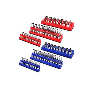 6-Piece Red Blue Metric Magnetic Socket Organizer Set, Holds Standard Size and Deep Size Sockets, Keeps Your Tool Box Organized