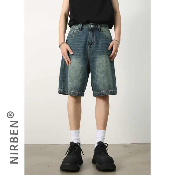 Nirben Denim | New Denim Shorts for Men's Summer Ins Trend Capris Loose and Versatile Casual Pants