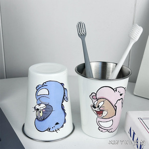 ถ้วยแปรงสีฟันสแตนเลส ดีไซน์การ์ตูน พกพาสะดวก ใช้ในบ้าน ถ้วยทรงตรง - Product Image 4