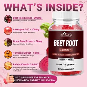 Gummies od-nitrit oksida dan dukungan tekanan darah, ekstrak biji anggur & suplemen energi bubuk akar bit non-gmo - Product Image 2