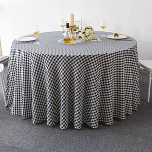 Custom 120 Inch <strong>Round</strong> Polyester Tablecloth Custom Logo Woven Restaurant Tablecloths With Plaid Design - Product Image 1