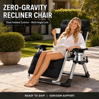 Chaise longue zéro gravité pour extérieur, chaise de jardin pliable et inclinable avec coussin rembourré, porte-gobelet, réglable et ergonomique pour patio