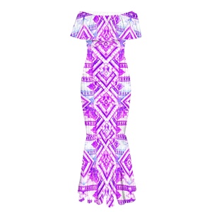 Vestido largo morado estampado sin tirantes para mujer, vestido de fiesta ajustado, vestido de noche elegante con patrón geométrico, vestido de moda para discoteca - Product Image 2
