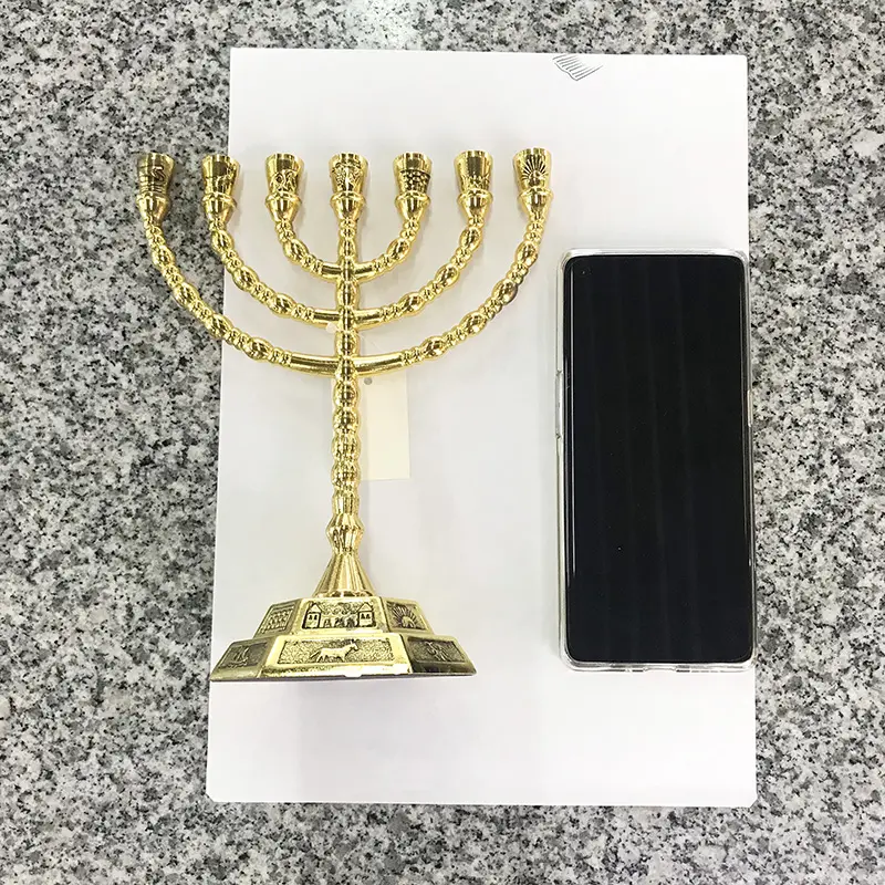 Jewish Menorah 12 Tribes of Israel 7 Branches Hanukkah Candlesticks Jerusalem Temple Menorah 20cm height