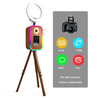 Photomaton portable réglable en hauteur compatible avec iPad 10,2-13 pouces, lumière RGB, iPad, DSLR, grain de bois/blanc/noir, machine de photomaton