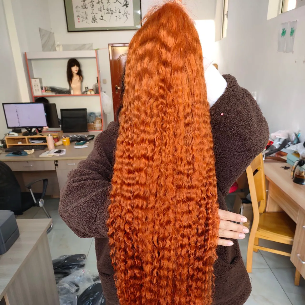 Amara 13*4 lace ginger orange color human hair long wigs brazilian human hair water wave curly wig