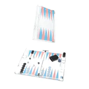 Jogo de dados acrílico Backgammon de jogo de dados com bloqueio de fichas de jogo de Backgammon com novo design personalizado cor azul roxa