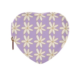 Hawaiian Tiare Flower Custom Design Purple Heart Shape Pu Leather Mini Gift Jewelry Organizer <b>Box</b> Zipper Jewellery <b>Storage</b> <b>Box</b> - Product Image 2