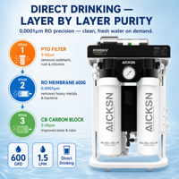 Système de purification d'eau par osmose inverse AICKSN MH-RO600G 600GPD 0,0001 µm sous évier avec robinet