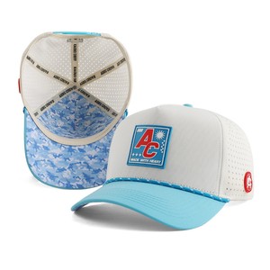 Wholesale Full Customized 5 Panel Polyester <b>Waterproof</b> Baseball Cap Laser Cut Hole High Performance Sport Golf Rope <b>Hats</b> - Product Image 1