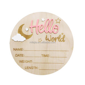Cartes de développement en bois pour nouveau-nés, panneau d'annonce de naissance « Bonjour le monde », accessoires <span class=keywords><strong>photo</strong></span> pour nouveau-nés, disques en bois - Product Image 2