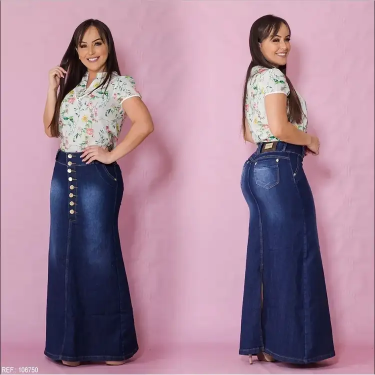 Custom made MOQ 100----long skirt jeans size plus women long jean skirts for ladies women's denim quality skirt jeans design