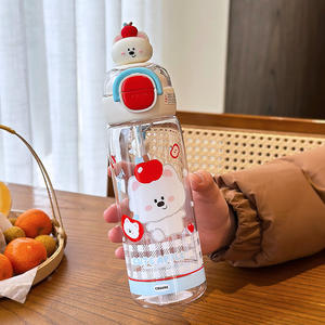 Bouteille d'eau mignonne Zuo Mu avec dessin animé, 500 ml, double paille, portable, sans BPA, avec cordon de transport, pour enfants, étudiants, usage scolaire - Product Image 2
