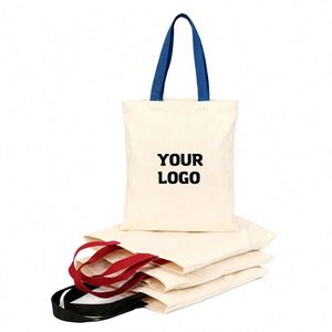 Printed Beige Tote Logo Canvas Bag Flat Shopping Bags - Product Image 1