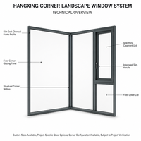 Hangxing Fenêtre panoramique d'angle à cadre foncé, vitrage fixe du sol au plafond, en aluminium, pour villas et hôtels, vente en gros