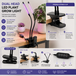 Clip Grow Lamp 6W 8W Dual Head With Three Color Settings and <b>Timer</b> for Indoor Plants OEM ODM Wholesale - Product Image 2