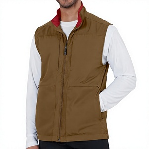 <b>Men's</b> Brown Stand Collar Zip-Up <b>Vest</b> Windproof Casual Outdoor Wear Polyester Shell Multi Pocket Regular Length - Product Image 3
