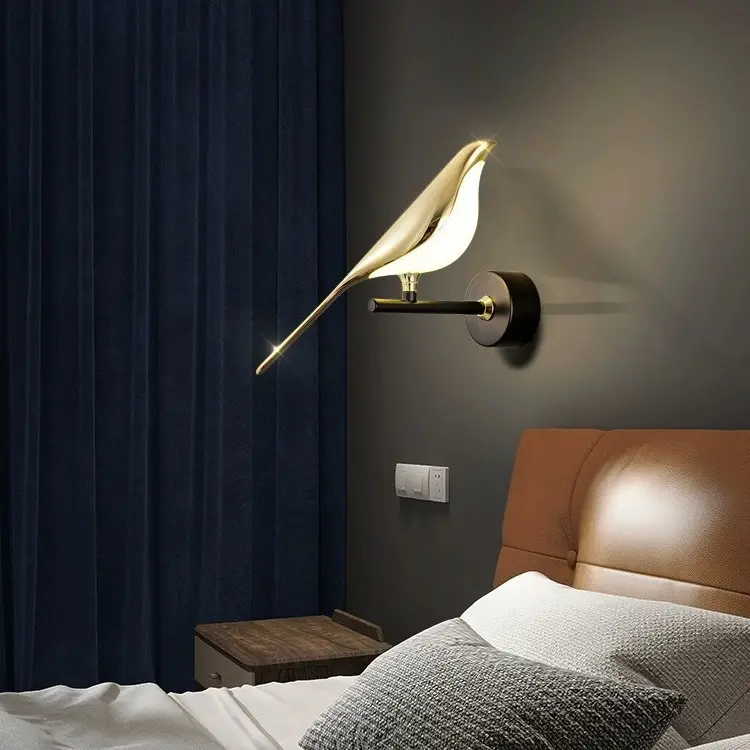 Lámpara de pared creativa con forma de pájaro, moderna y sencilla, para dormitorio, mesita de noche, accesorio de pared, sala de estar, sofá, luz nórdica, luz de soporte de lujo