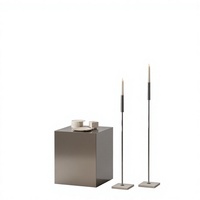 Ensemble de porte-bougies modernes en acier inoxydable avec base en marbre, grand support décoratif pour bougies pour la décoration intérieure
