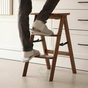 Escabeau moderne en bambou biologique, 3 marches, pliable, antidérapant, multifonction, écologique, léger, portable - Product Image 5