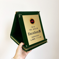 Boîte en velours pliable verte avec plaque dorée ou argentée pour certificat MH-LJ0355