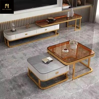 Ensemble de table basse et de meuble TV moderne et luxueux, plateau carré, meubles de salon