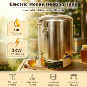 New Double-deck Stainless Steel Honey Filter Heater Tank with Strainer 70L Capacity 30-110C <b>Temperature</b> <b>Control</b> - Product Image 4
