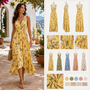 <span class=keywords><strong>Abiti</strong></span> <span class=keywords><strong>Estivi</strong></span> Personalizzati Yegao, Basso MOQ, in Rayon Intrecciato Traspirante e Lavabile, Modello Floreale Senza Maniche, Maxi <span class=keywords><strong>Abiti</strong></span> Casual da Donna OEM - Product Image 1