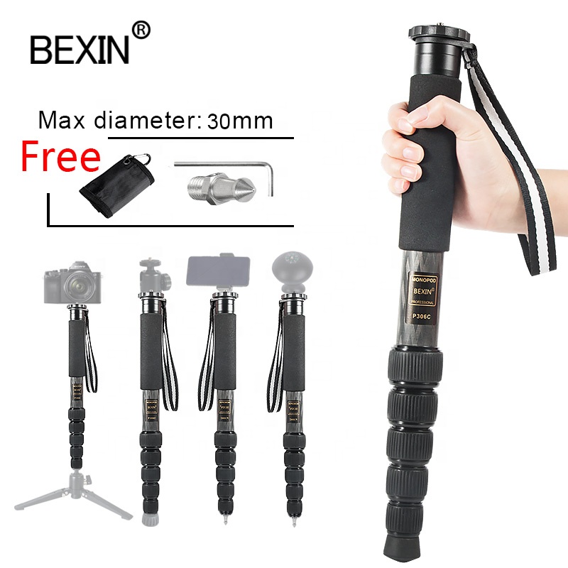 BEXIN Lightweight Portable 6 Section Carbon Fiber Monopod Selfie Stick Travel Hiking Stick Photography Extension Pole Camera