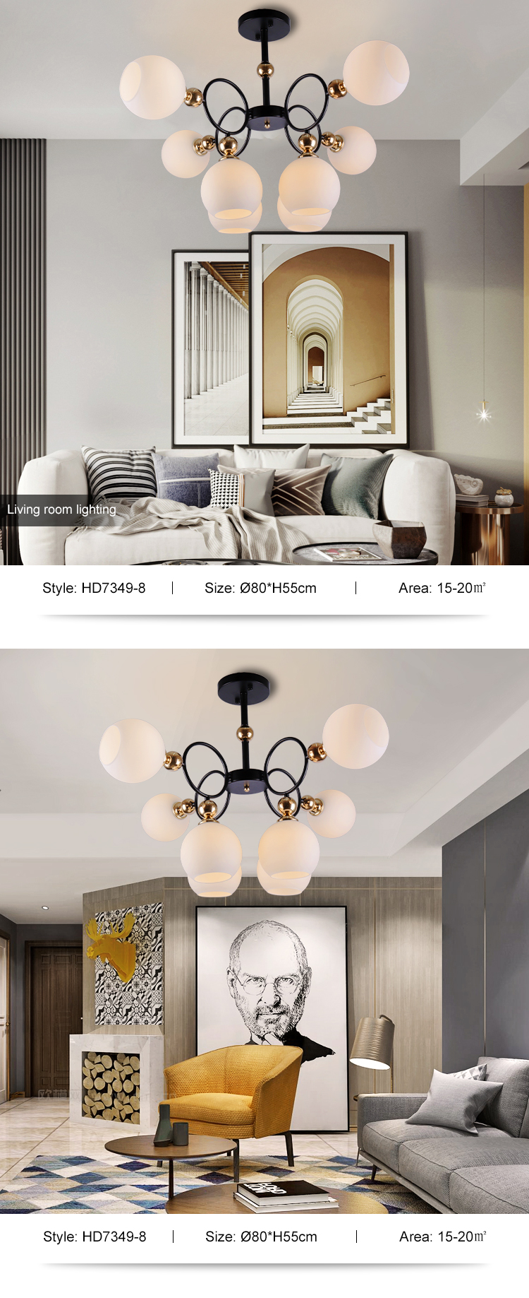 Good Quality Residential Villa Livingroom Decoration Iron Glass Ball Chandelier Pendant Lamp
