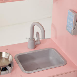 Cuisine de jeu pour enfants en bois rose vintage de luxe avec réfrigérateur, micro-ondes, cuisinière et évier vintage, ensemble de cuisine d'imitation haut de gamme - Product Image 4