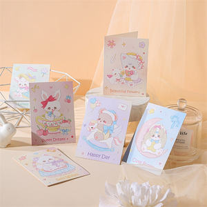 10枚入り 工場卸売 小さな新鮮で創造的な漫画風祝福＆感謝グリーティングカード 転写印刷 光沢ラミネート紙 - Product Image 5