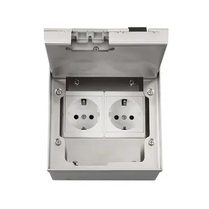 Workers Hot Sell Household Recessed Clamshell Floor Socket Box EU/UK Power outlet Silver stainless steel information box