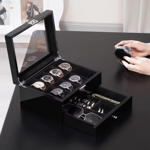 Support à montres en bois ProCase carré à 8 emplacements pour hommes, noir, organisateur d'affichage à 2 niveaux, tiroir, anti-poussière, résistant à l'eau, boîtes à montres - Product Image 3