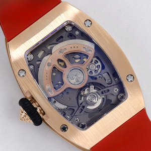 Ladies' rose gold diamond-<b>set</b> automatic mechanical <b>watch</b> with red lip design and red rubber strap. - Product Image 6