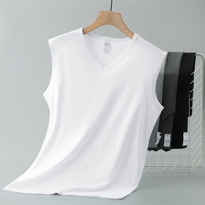 Débardeur d'été pour <span class=keywords><strong>homme</strong></span> en modal et soie glacée, à séchage rapide, couleur unie, col en V, style Normcore/Minimaliste, pour le sport et la gym - Product Image 1